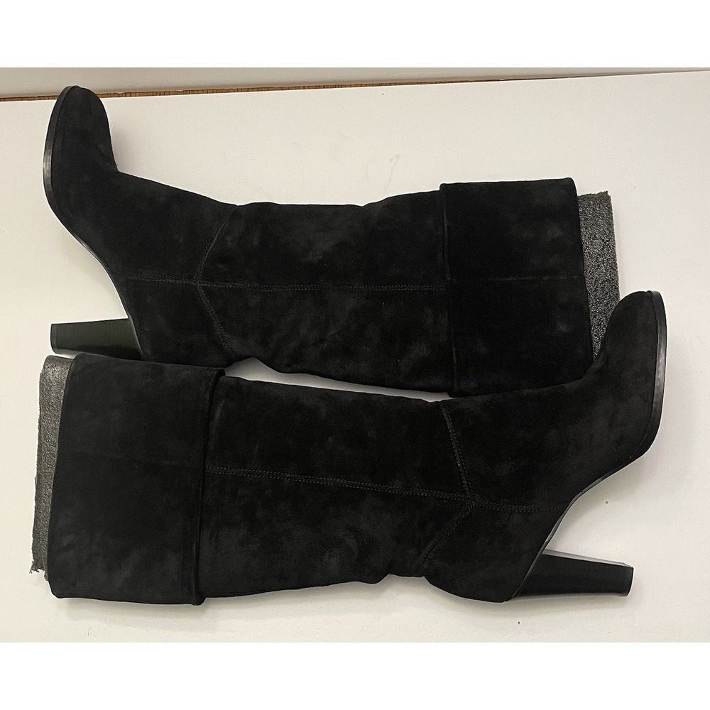 Tahari Harrison Black Suede‎ Knee High Boots Heel Round Toe Womens 7.5 NEW - Picture 3 of 8